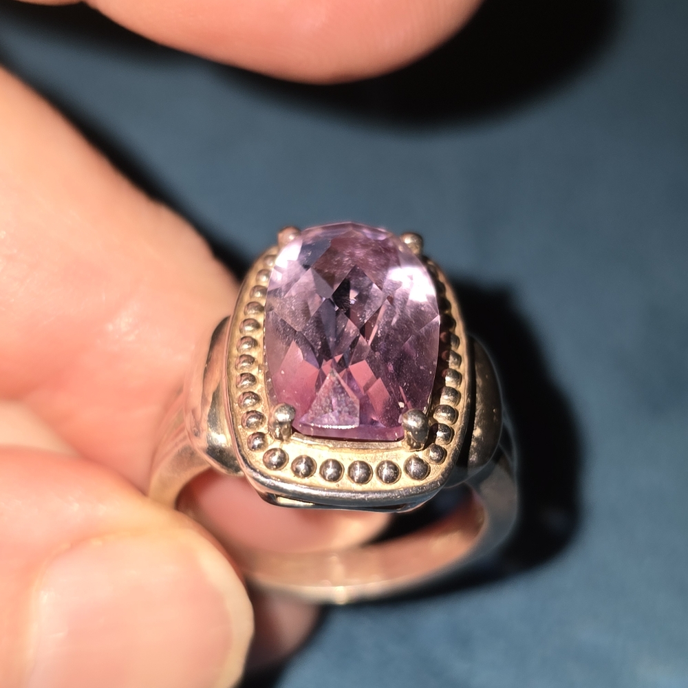 Silver 925 Sterling Heavy Elegant Purple Gemstone Ring - Picture 5 of 9